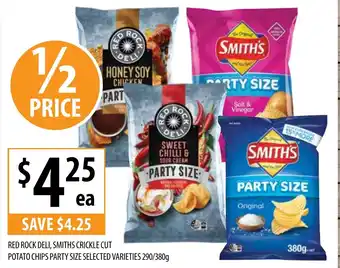 Supabarn Red rock deli, smiths crickle cut potato chips party size selected varieties offer