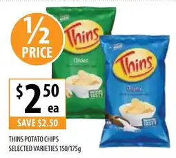 Supabarn Thins potato chips selected varieties offer