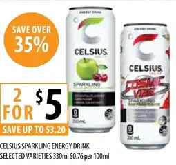 Supabarn Celsius sparkling energy drink selected varieties offer