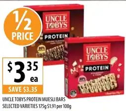 Supabarn Uncle tobys protein muesli bars selected varieties offer