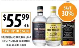 Supabarn Four pillars rare dry gin & fresh yuzu gin, jackdaniel black label offer