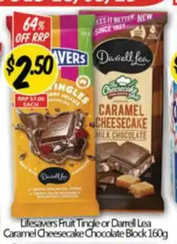 NQR Lifesavers Fruit Tingle or Darrell Lea Caramel Cheesecake Chocolate Block offer