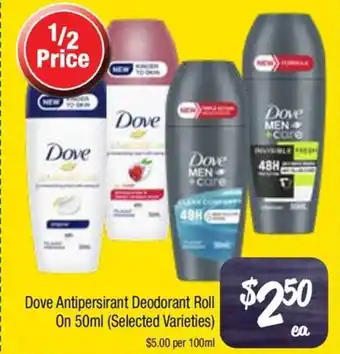 Farmer Jack's Dove antipersirant deodorant roll on offer