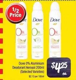 Farmer Jack's Dove 0% Aluminium Deodorant Aerosol offer