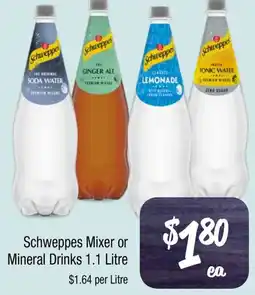 Farmer Jack's Schweppes Mixer or Mineral Drinks offer