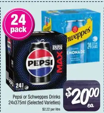 Farmer Jack's Pepsi or Schweppes Drinks 24x375ml offer