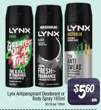 Farmer Jack's Lynx Antiperspirant Deodorant or Body Spray offer