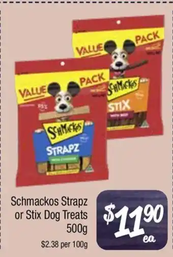 Farmer Jack's Schmackos Strapz or Stix Dog Treats offer