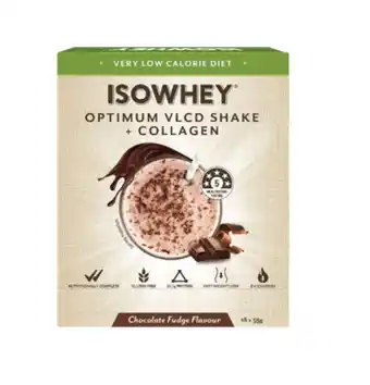 ePharmacy Isowhey optimum vlcd shake + collagen chocolate fudge 18 x 55g offer