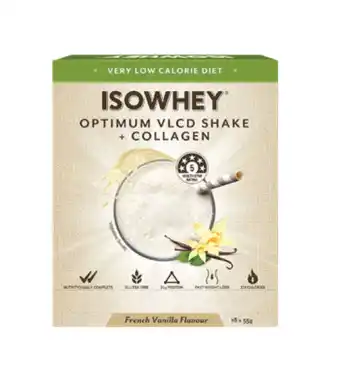 ePharmacy Isowhey optimum vlcd shake + collagen french vanilla 18 x 55g offer