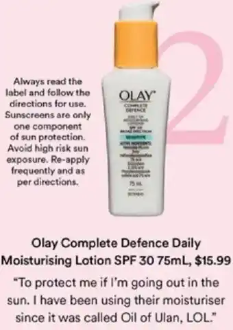 Priceline Olay Complete Defence Daily Moisturising Lotion SPF 30 offer