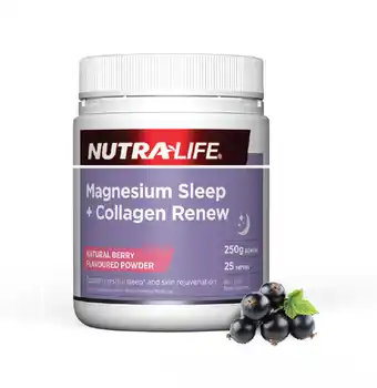 ePharmacy Nutra-life magnesium sleep + collagen renew berry flavoured powder 250g offer