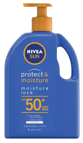 ePharmacy Nivea sun spf 50+ protect & moisture lotion pump 1 litre offer