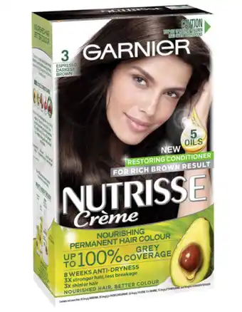 ePharmacy Garnier nutrisse permanent hair colour - 3 espresso darkest brown (enriched with 4 natural oils) offer