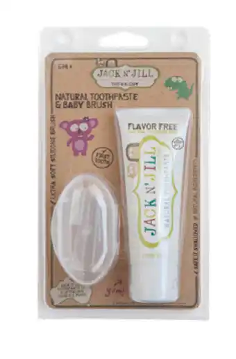 Jack n jill flavor free toothpaste with silicone finger brush