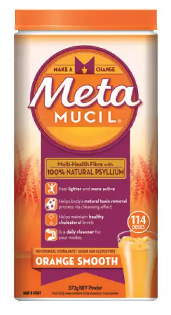 Chemist Warehouse Metamucil fibre supplement smooth orange 114 dose 673g offer