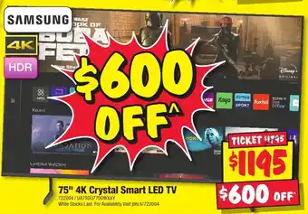 JB Hi-Fi 75" 4K Crystal Smart LED TV offer