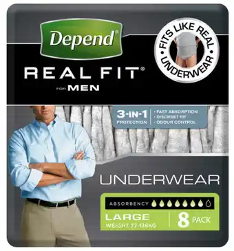 Chemist Warehouse Depend real fit men underwear large 8 pack offer