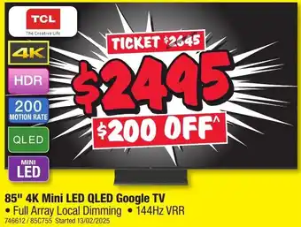 JB Hi-Fi 85" 4K Mini LED QLED Google TV offer