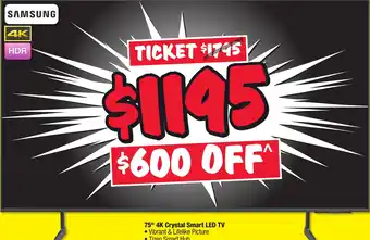 JB Hi-Fi 75" 4K Crystal Smart LED TV offer