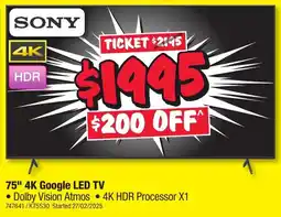 JB Hi-Fi 75" 4K Google LED TV offer