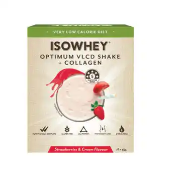 Isowhey optimum vlcd shake + collagen strawberries & cream 18 x 55g