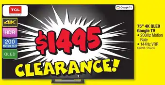 JB Hi-Fi 75" 4K QLED Google TV offer