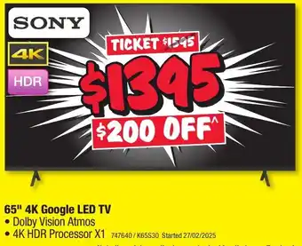 JB Hi-Fi 65" 4K Google LED TV offer