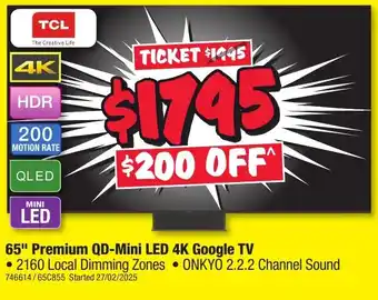 JB Hi-Fi 65" Premium QD-Mini LED 4K Google TV offer