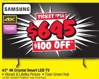 JB Hi-Fi 43" 4K Crystal Smart LED TV offer