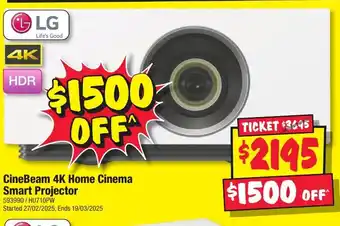 JB Hi-Fi CineBeam 4K Home Cinema Smart Projector offer