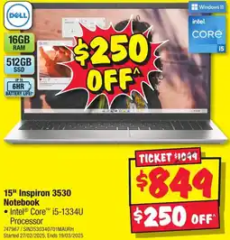 JB Hi-Fi 15" Inspiron 3530 Notebook offer