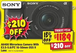 JB Hi-Fi A6400 Mirrorless Camera With E3.5-5.6/PZ 16-50mm OSS II Lens offer