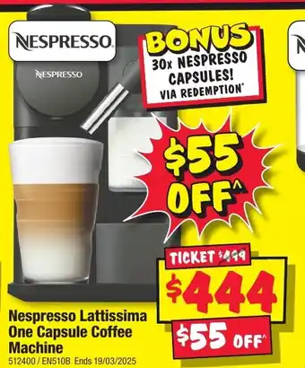 JB Hi-Fi Nespresso Lattissima One Capsule Coffee Machine offer