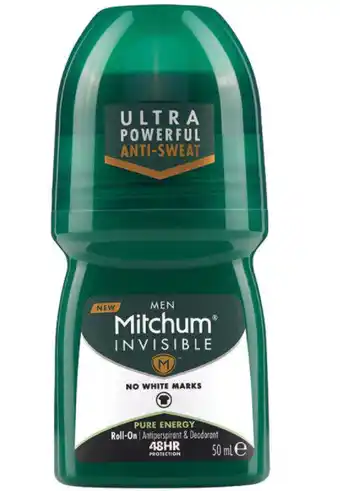 Chemist Warehouse Mitchum for men antiperspirant deodorant roll on pure energy 50ml offer