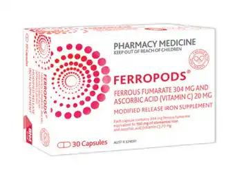 Chemist Warehouse Ferropods iron & vitamin c 30 capsules offer