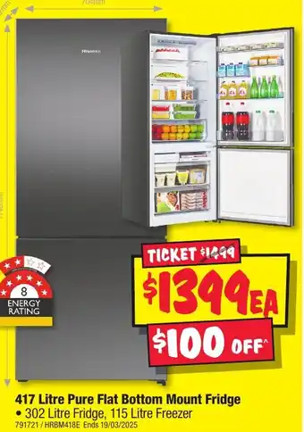 JB Hi-Fi Pure Flat Bottom Mount Fridge offer