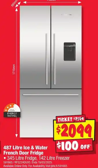 JB Hi-Fi Ice & Water French Door Fridge offer