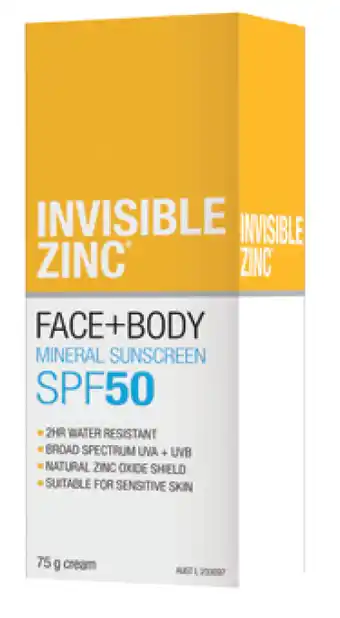 Invisible zinc mineral sunscreen face + body spf 50 75g
