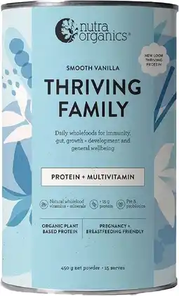 healthylife Nutra Organics Thriving Family Protein+ Smooth Vanilla 450g offer