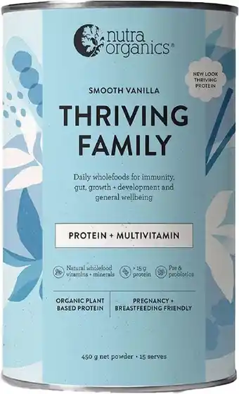 healthylife Nutra Organics Thriving Family Protein+ Smooth Vanilla 450g offer