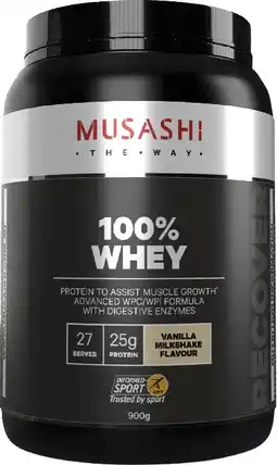 healthylife Musashi 100% Whey Protein Powder Vanilla Milkshake 900g offer