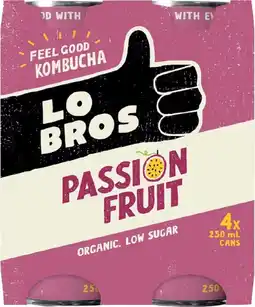 healthylife Lo Bros Kombucha Passionfruit 6x4x250ml offer