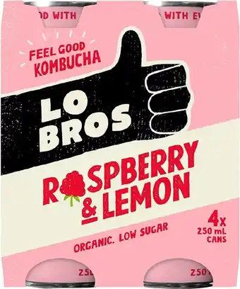 healthylife Lo Bros Kombucha Raspberry & Lemon 6x4x250ml offer