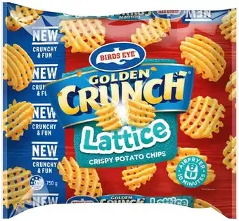 IGA Birds Eye Golden Crunch Lattice or Sidewinders Potato Chips 750g offer