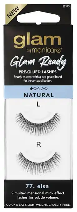 Chemist Warehouse Manicare glam ready pre-glued lashes - 77 elsa offer
