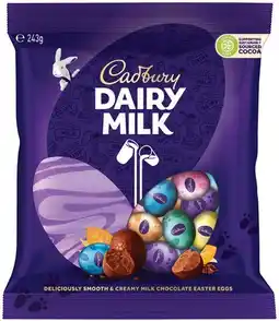 IGA Cadbury Chocolate Easter Eggs Dairy Milk Bag 243g or Mixed Bag Crunchie 230g offer