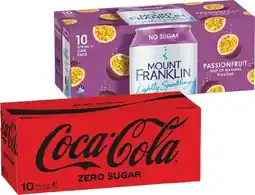 IGA Coca‑Cola, Sprite or Mount Franklin Lightly Sparkling Water 10x375mL Selected Varieties offer