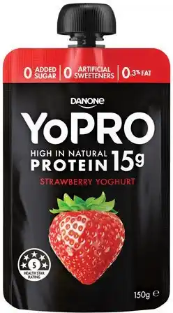 IGA Danone YoPRO Protein Yoghurt Tub 160g or Pouch 150g Selected Varieties offer