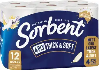 IGA Sorbent Thick & Soft Toilet Tissue 4 Ply 12 Pack offer